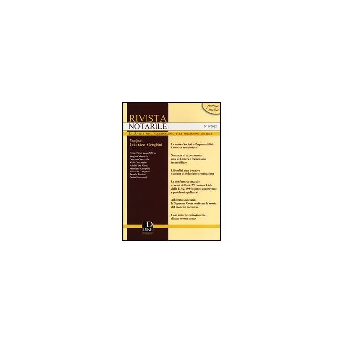Rivista Notarile - Genghini Lodovico - Dike Giuridica Editrice - 9788858201473