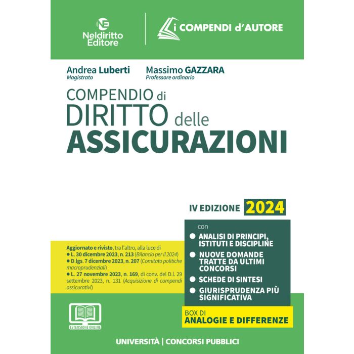 Compendio di diritto delle assicurazioni 2024 Neldiritto editore