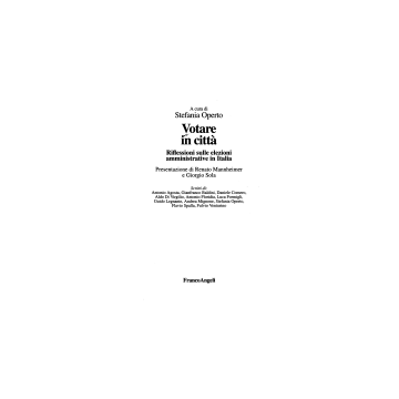 Votare In Citta. Riflessioni Sulle Elezioni Amministrative In Italia - Operto - Franco Angeli - 9788846414847