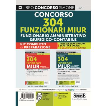 KIT CONCORSO 304 FUNZIONARI MIUR AMMINISTRATIVO GIURIDICO CONTABILE MINISTERO DELL'ISTRUZIONE SIMONE 2021