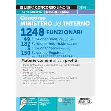 Concorso Ministero dell'Interno 1248 funzionari. 49 Funzionari statistici (cod. C1) - 182 funzionari informatici (cod. D1) - 3 funzionari tecnici (cod. E.) - 150 Funzionari linguistici (cod. F1, F2, F3, F4, F5, F6, F7, F8, F9)