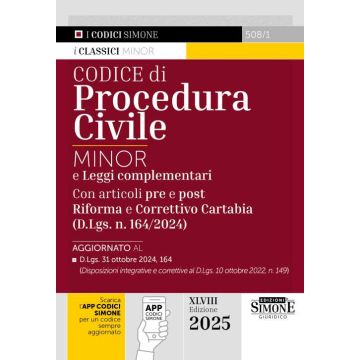 Codice di procedura civile. Ediz. minor. E leggi complementari. Con articoli pre e post Riforma e Correttivo Cartabia (D.Lgs. n. 164/2024) 2024 (Codici Minor)