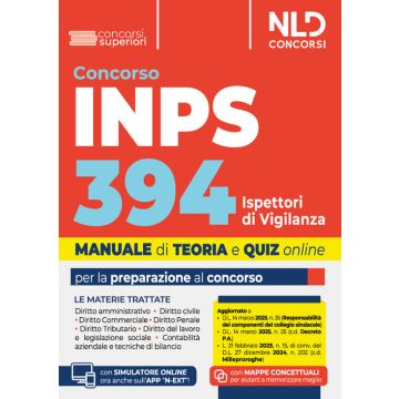 Concorso 394 ispettori di vigilanza INPS. Manuale con tutte le materie. Teoria + quiz 2025. Nuova ediz. Con espansione online