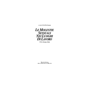 Le Molestie Sessuali Nei Luoghi Di Lavoro. Usa, Europa, Italia  - Bevilacqua - Franco Angeli - 9788846423191