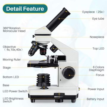 MICROSCOPIO BIOLOGICO EDUCATION 40X 100X 200X 2000X BEABANG MAXLAPTER